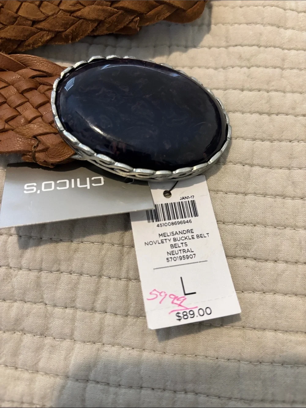 Chico's Braided Leather Obi Belt in Cognac
